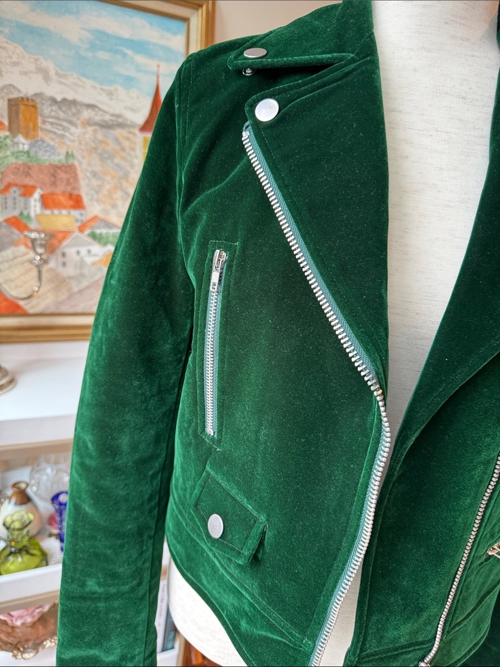 Lulu's Emerald Green Velvet Moto Jacket - Picture 3 of 4